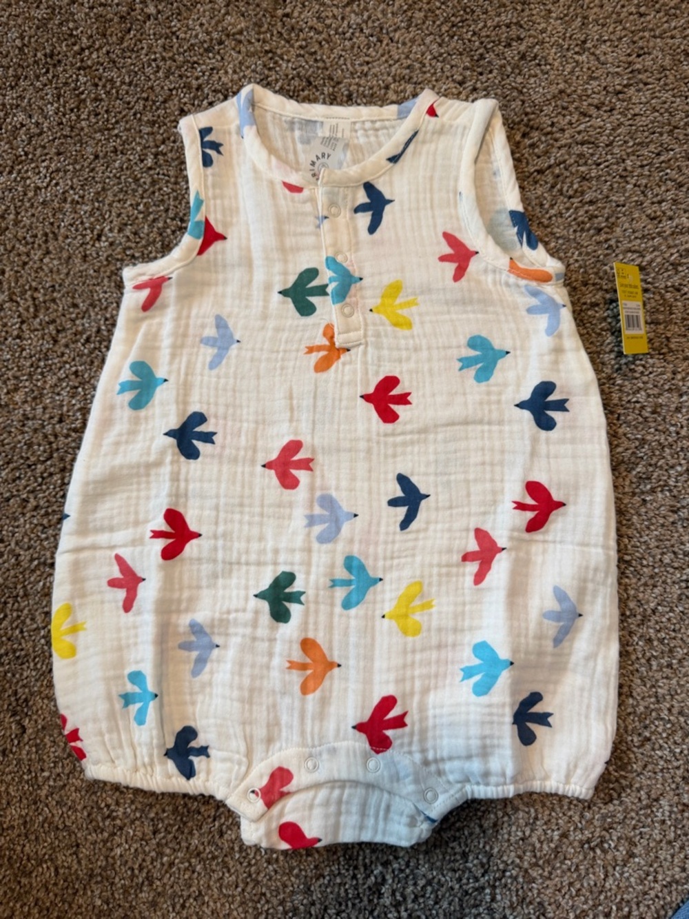 PRIMARY baby henley tank shortie in rainbow birds